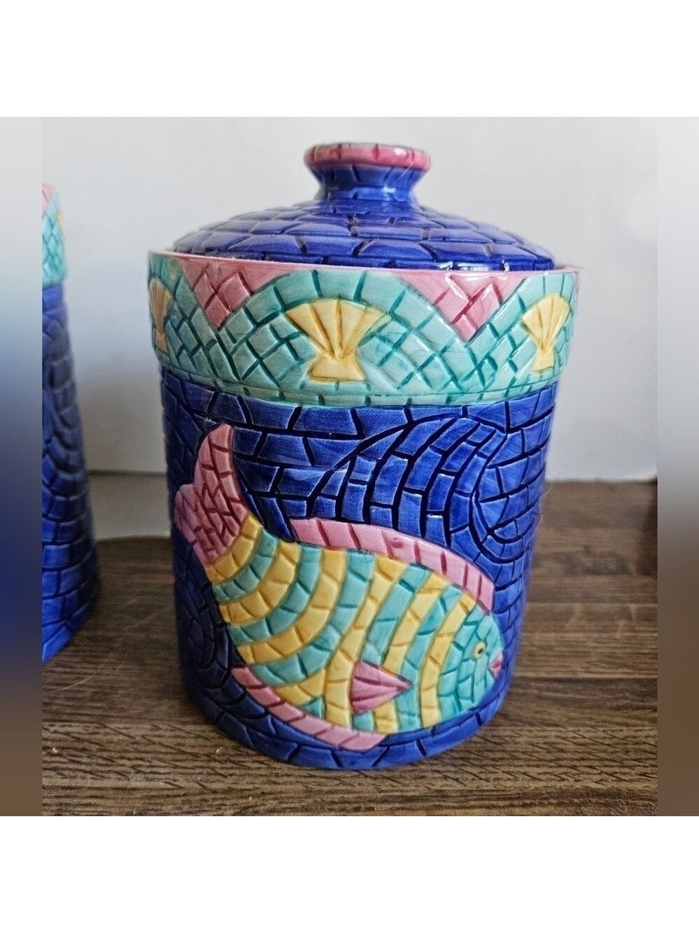 Vintage 90s Clay Art Mosaics 3-piece Ceramic Canister Set - Picture 11 of 16